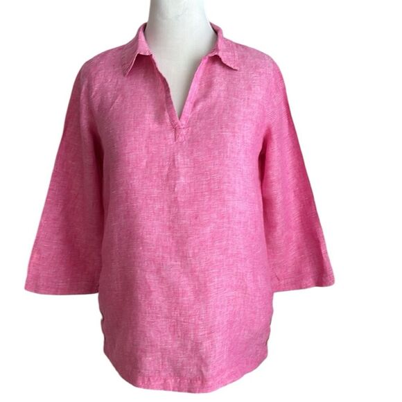 Tahari Tops - Tahari Women’s Popover Tunic Blouse Pink 100% Linen Size M